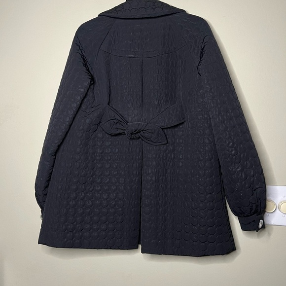 Betsey Johnson Black Quilted Heart Button Back Bow Babydoll Jacket Coat - Picture 12 of 16